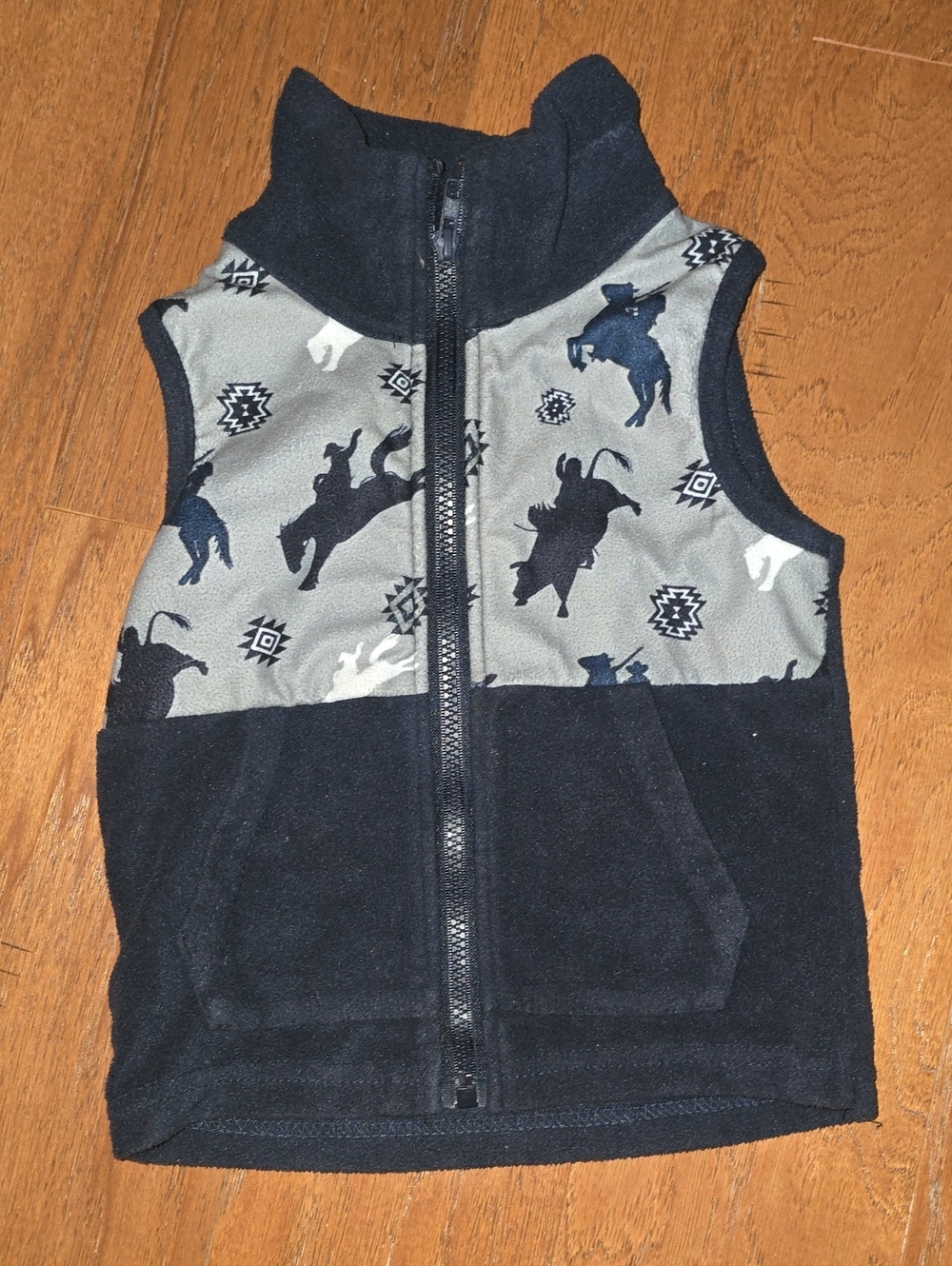 Kids Cowboy Print Navy & Gray Fleece Vest